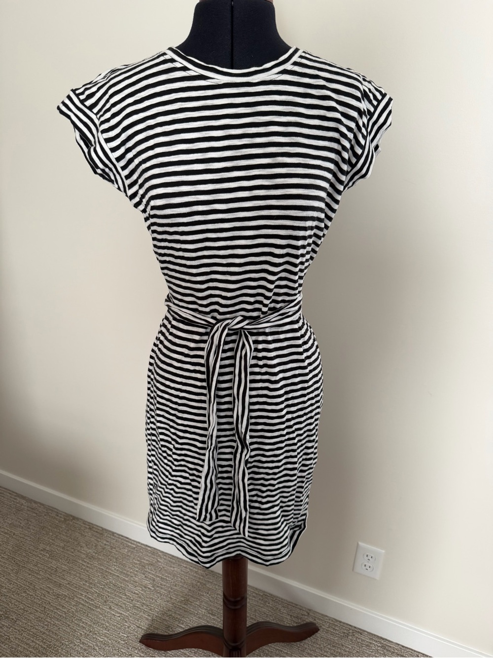 J. Crew Black and White Striped Midi Dress